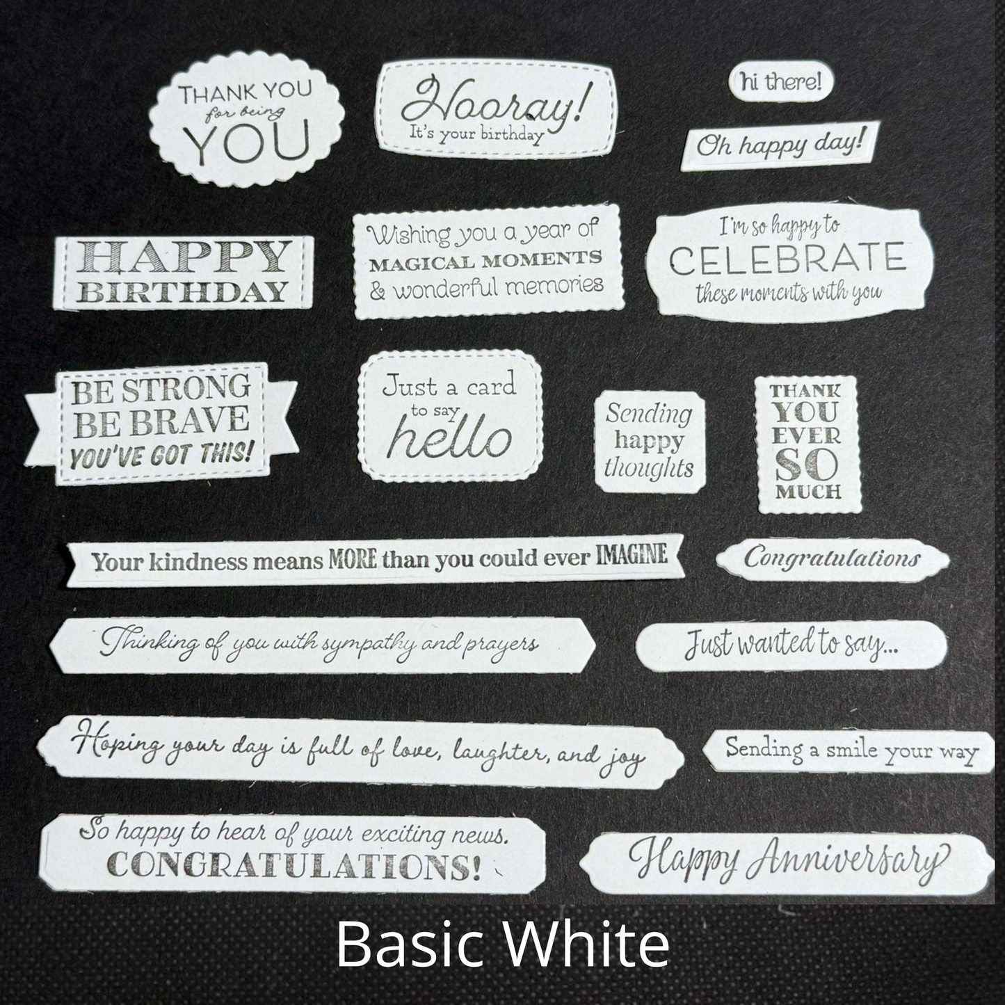 Set #2 Stampin Up Many Happenings Stamped Cardstock Sentiments 38 pc.