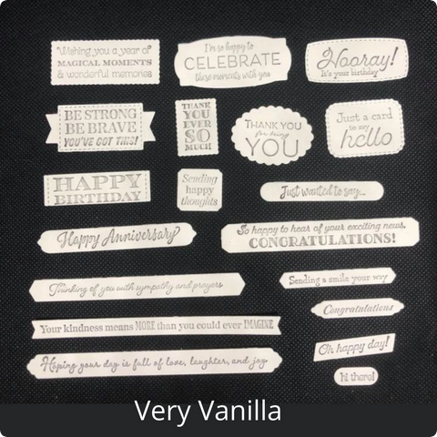 Set #2 Stampin Up Many Happenings Stamped Cardstock Sentiments 38 pc.