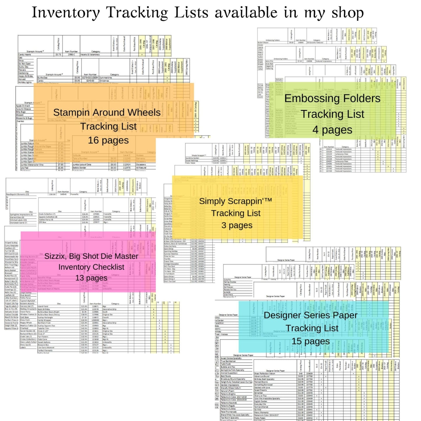 Download Ultimate Stampin Up Paper Cardstock Tool Inventory Tracking List, Reference Binder Organizer, Storage Craft Supply Chart Index