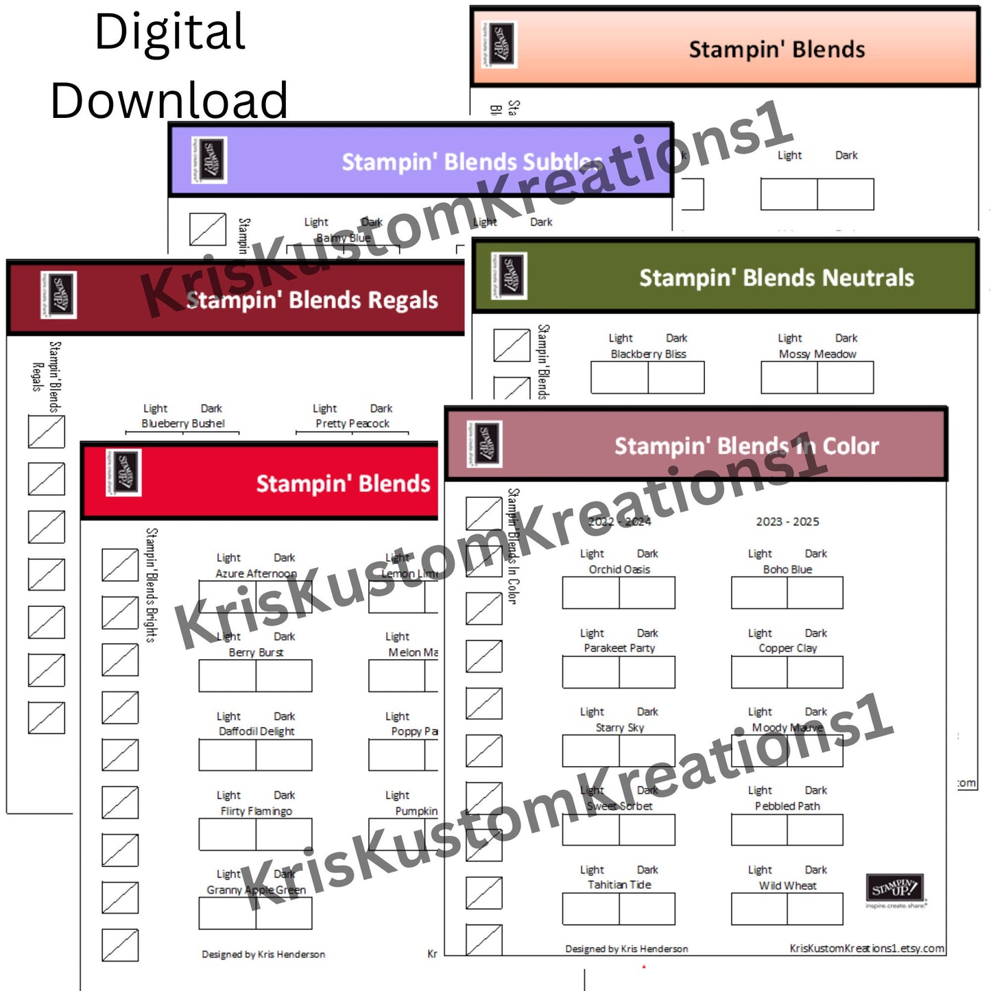 Download 6 page Stampin Up Tool Paper Cardstock Organizer DVD Case Insert for Stampin Blends