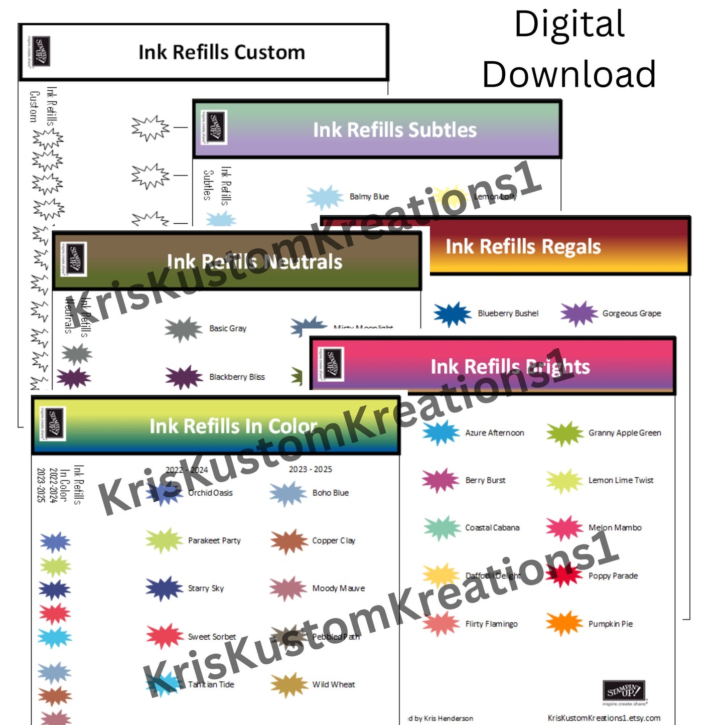 Download 6 page Stampin Up Tool Paper Cardstock Organizer Case Insert for Stampin Ink Refills