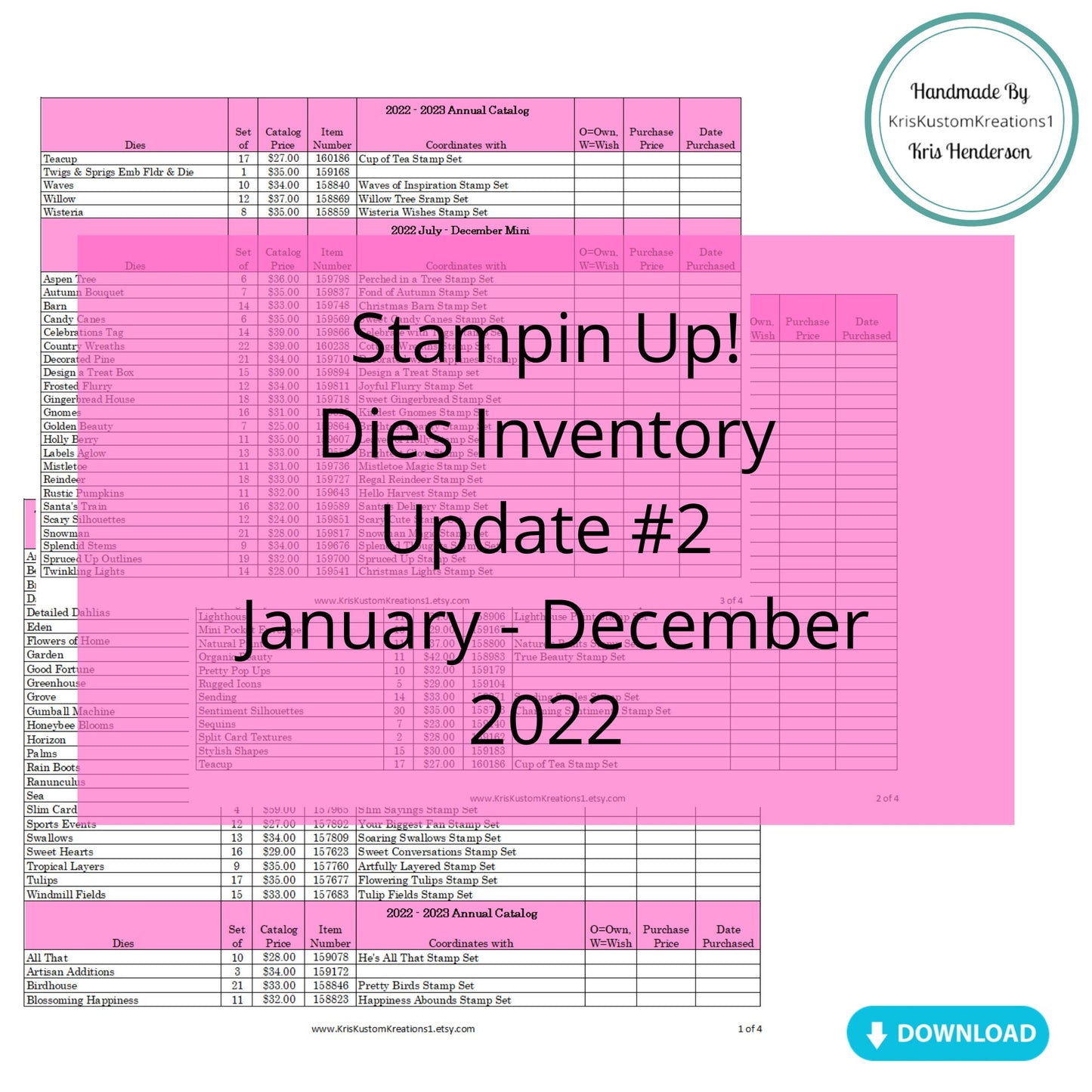 Download Update #2 2022 Stampin Up Tool Paper Cardstock Big Shot Sizzix Die Tracking List, Inventory, Reference Index Organizer