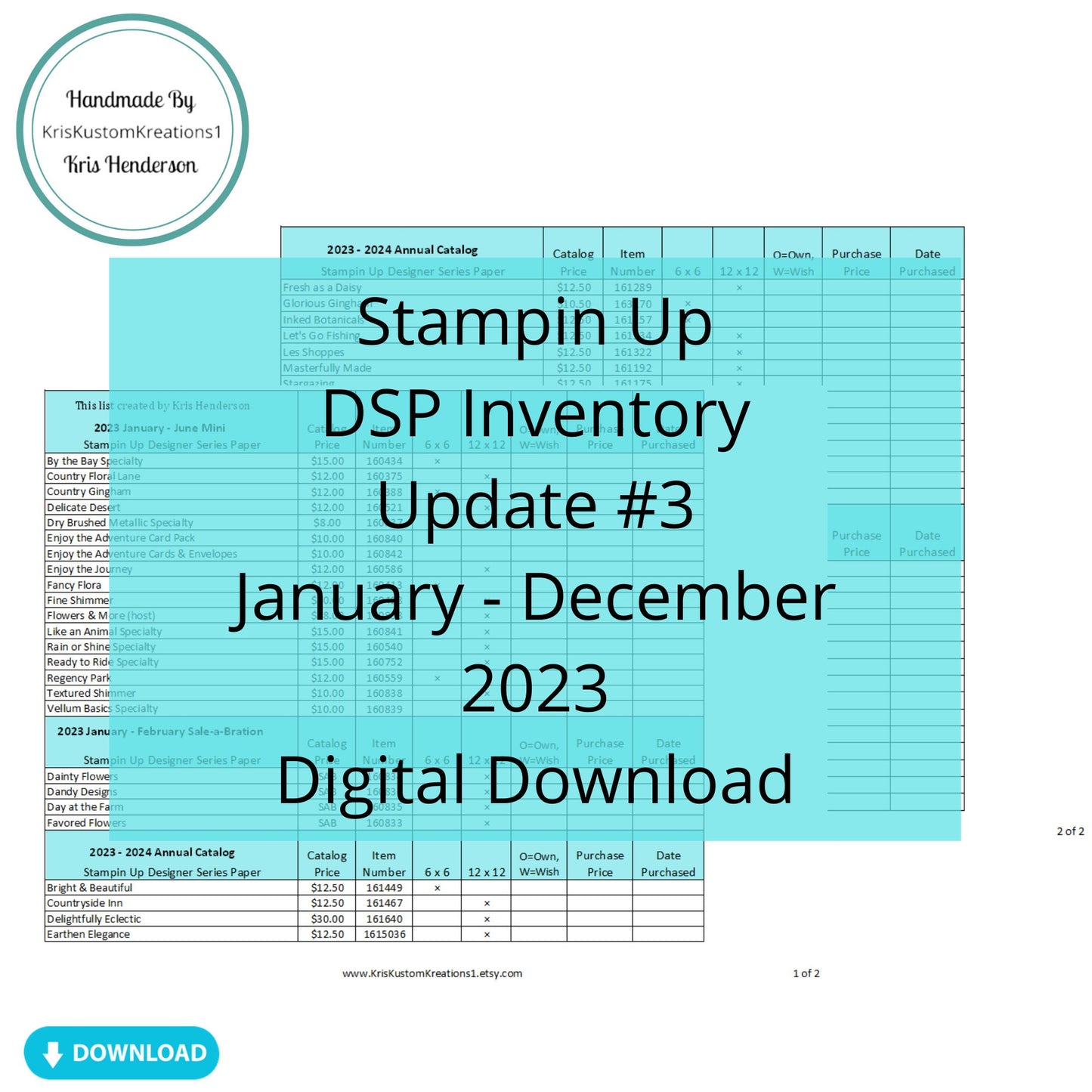 Download Update #3 2023 Stampin Up Tool Paper Cardstock Designer Series Paper Tracking List Inventory Reference Index Organizer