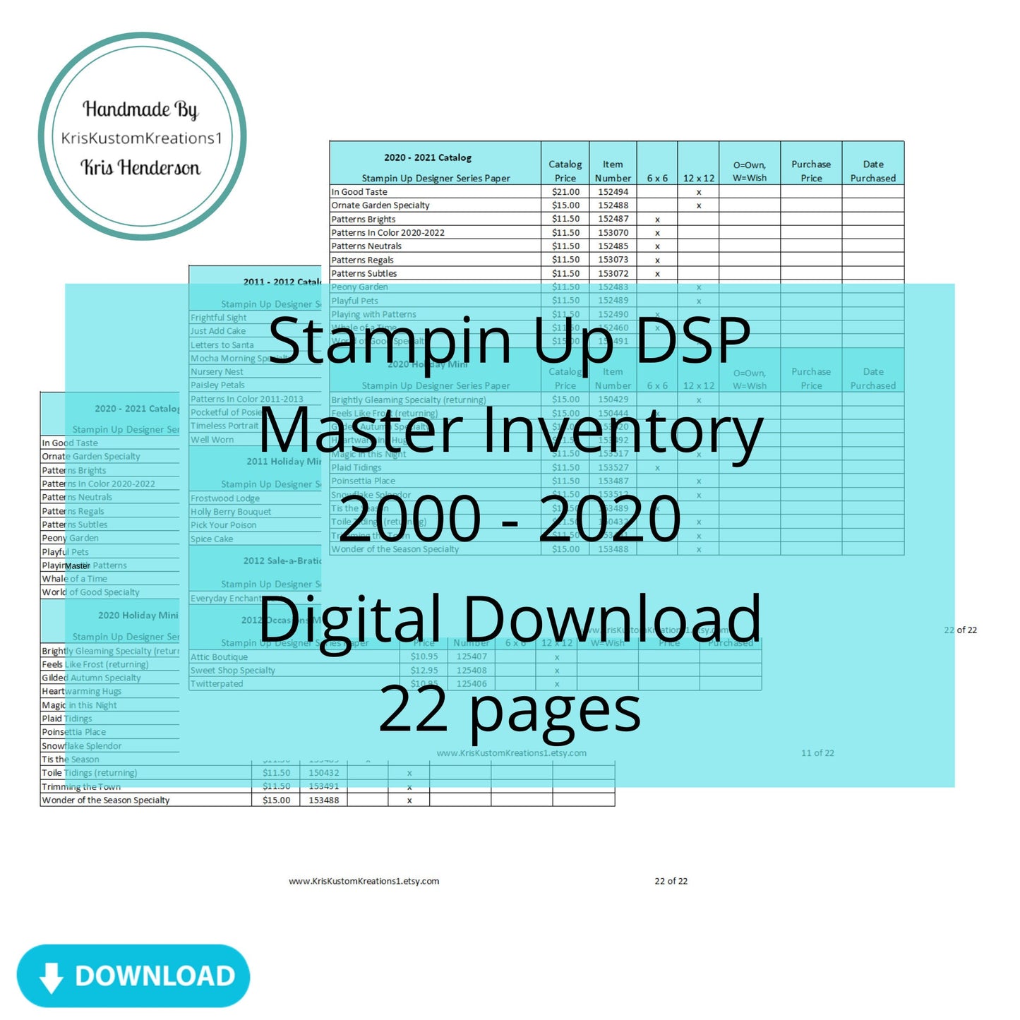 Download Master Stampin Up Tool Paper Cardstock Designer Series Paper Tracking List, Inventory, Reference Index Organizer