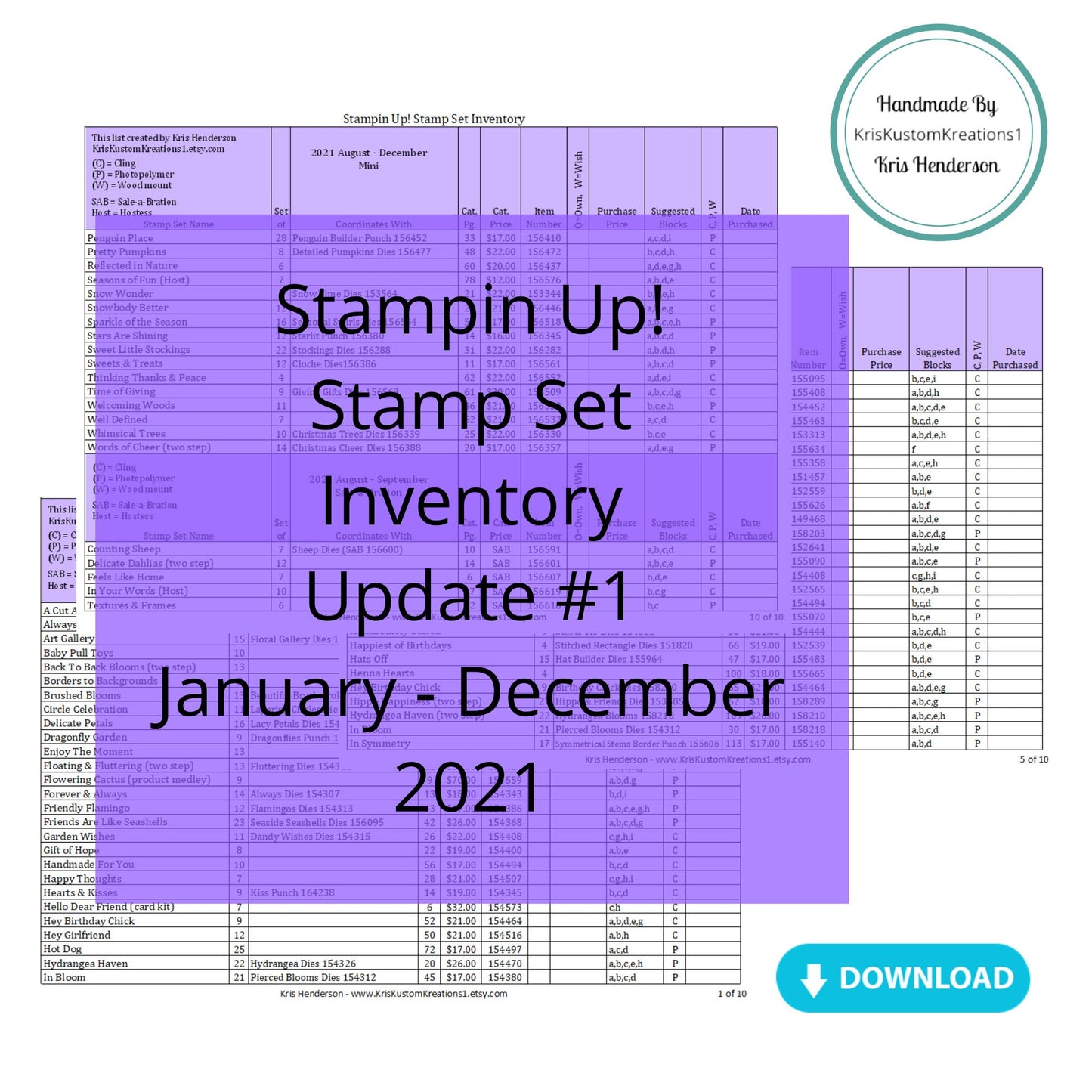 Download Stampin Up Update #1 2021 Annual Catalog Stamp Set Tracking List, Inventory, Reference Index Organizer