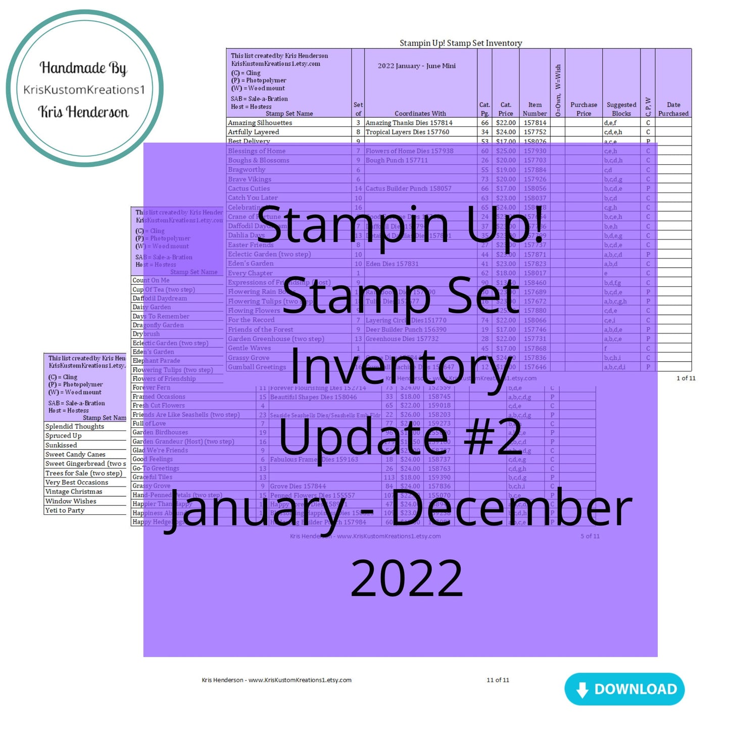 Download Stampin Up Update #2, 2022 Stamp Set Tracking List, Inventory, Reference Index Organizer
