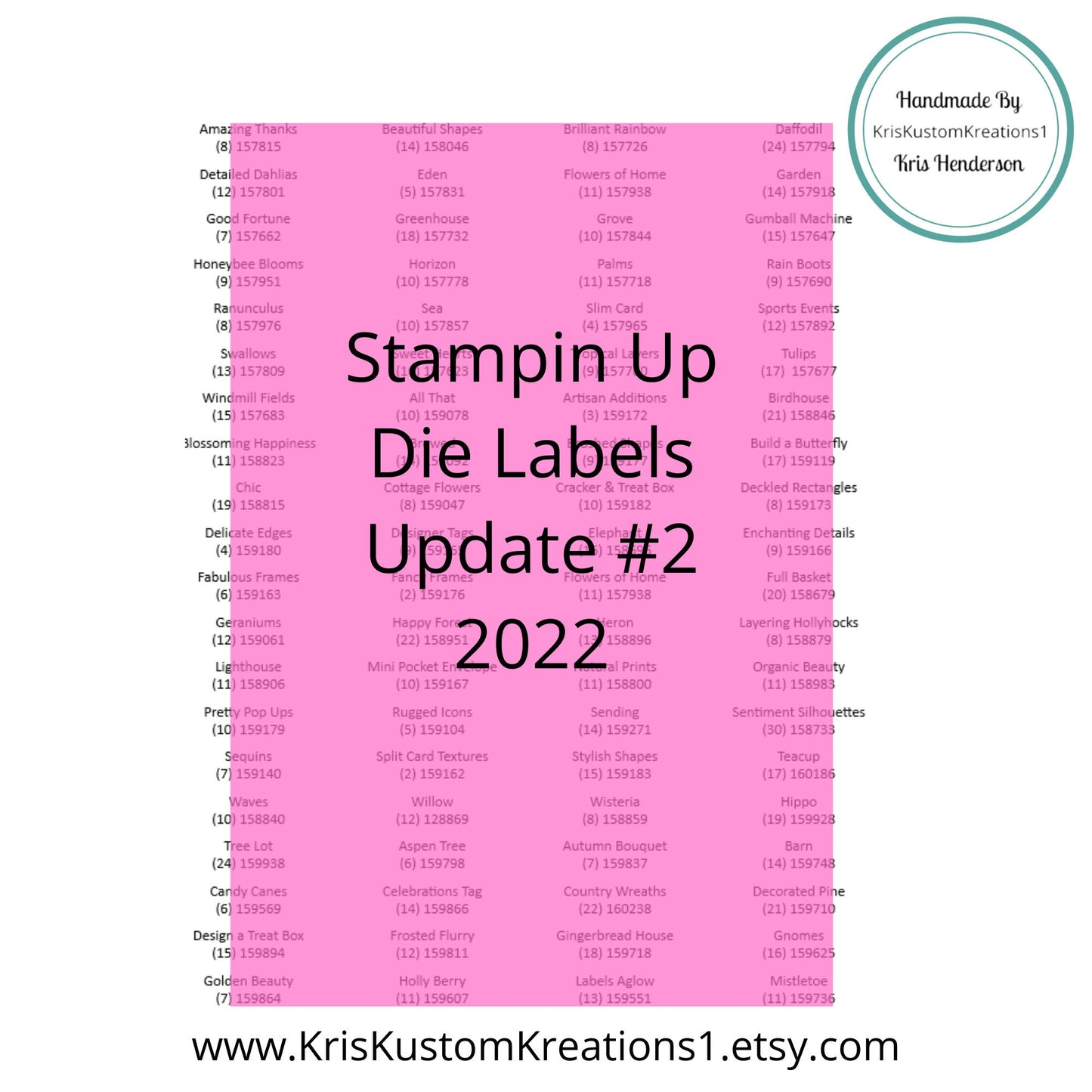 Download Stampin Up Die Labels update #2, 2022 Tool Paper Cardstock Sizzix Big Shot Die Labels