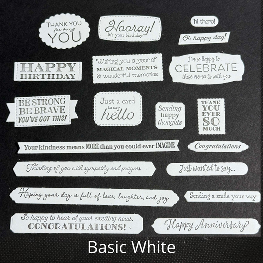 Set #2 Stampin Up Many Happenings Stamped Cardstock Sentiments 38 pc.
