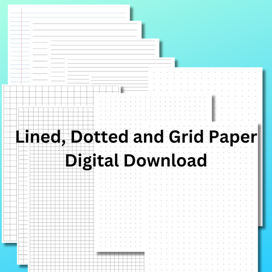 Printable Lined, Dotted and Grid Paper Digital Download Bundle