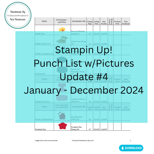 Update #4 Download Jan-Dec 2024 Stampin Up Tool Paper Cardstock Punch Tracking List, Inventory, Reference Index with pictures (Copy)