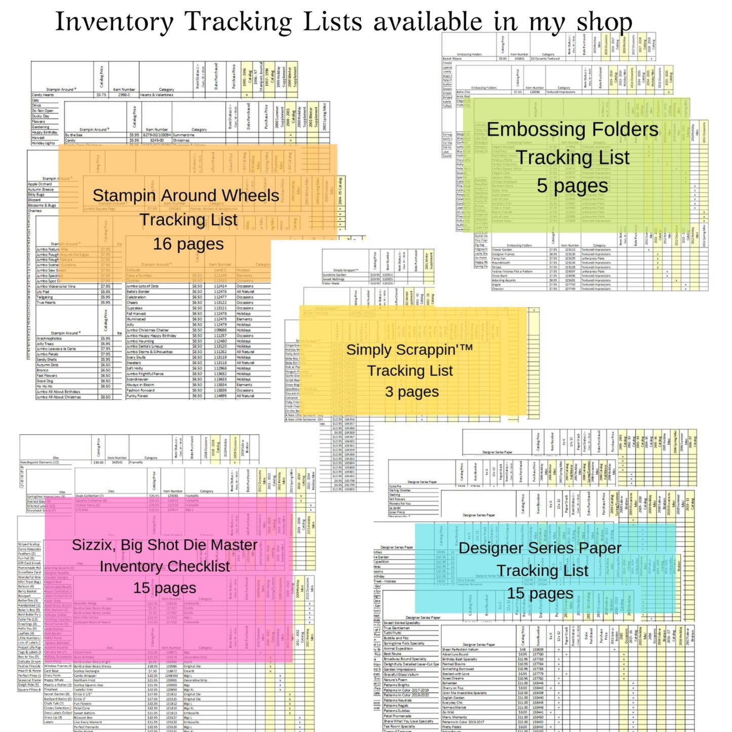 Refill Punch Inventory Stampin Up Paper Cardstock Tool Inventory Tracking List Reference Binder Organiz Storage Craft Supply Chart Index