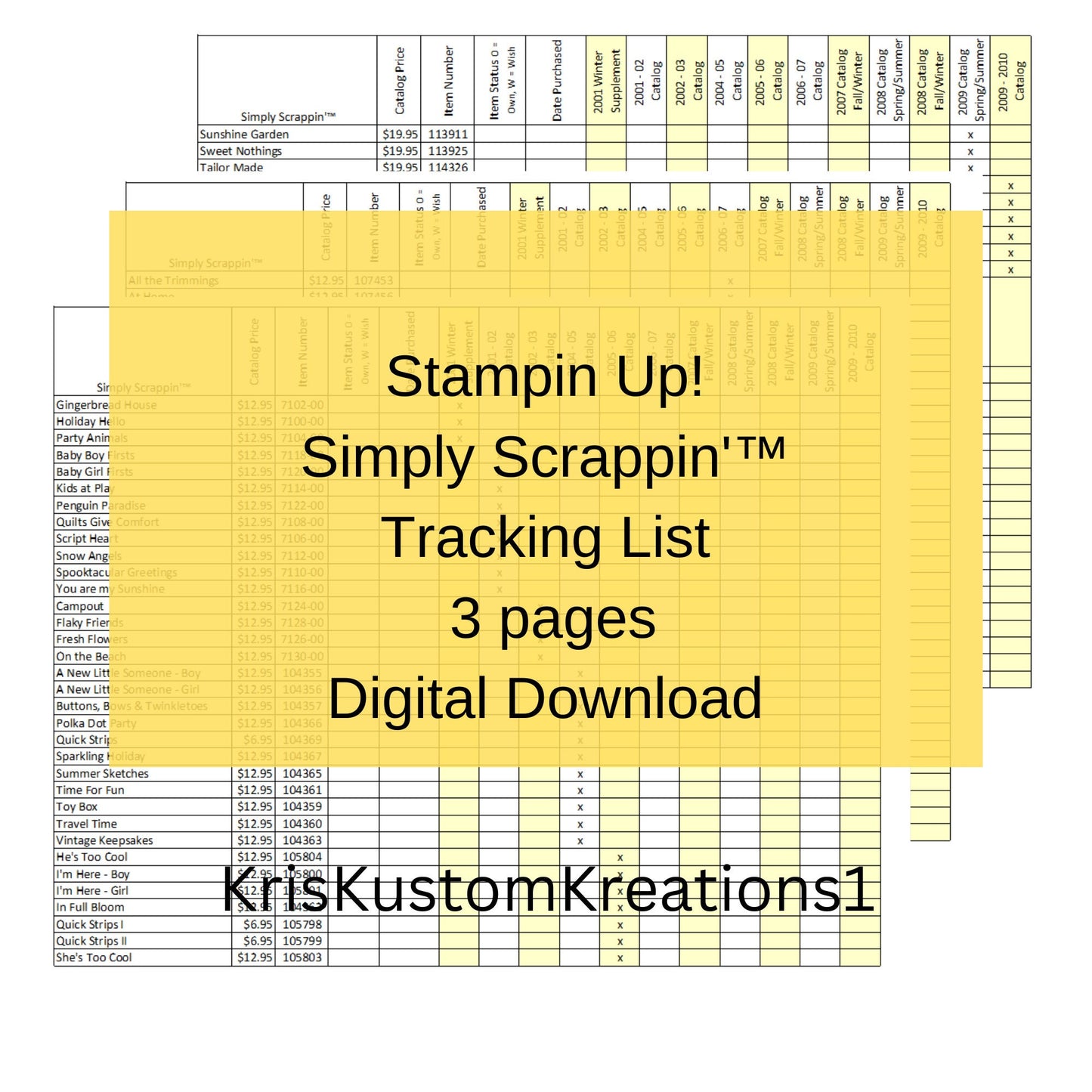 Download Stampin Up Tool Paper Cardstock Simply Scrappin&#39; Tracking List, Inventory, Reference Index Organizer