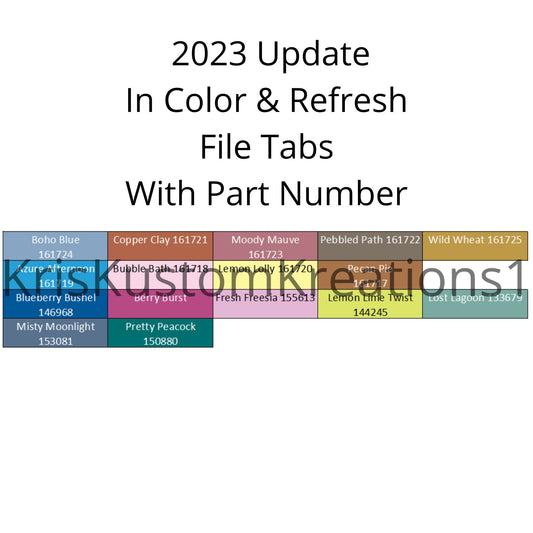 Stampin Up Paper Cardstock 2023 - 2025 In Color, New Colors and Returning Tool Hanging Folder File Tabs Chart Organization Template