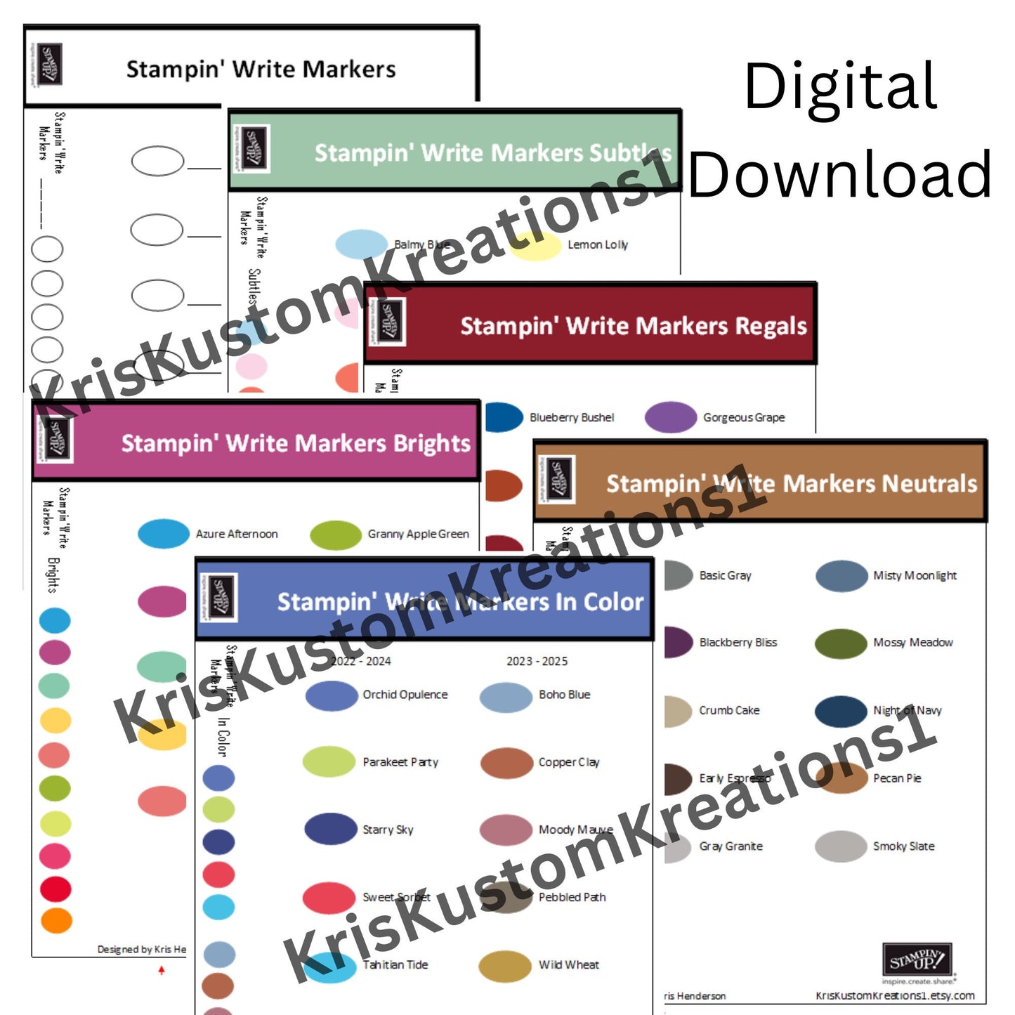 Download 6 page Stampin Up Tool Paper Cardstock Organizer Case Insert for Stampin Write Markers
