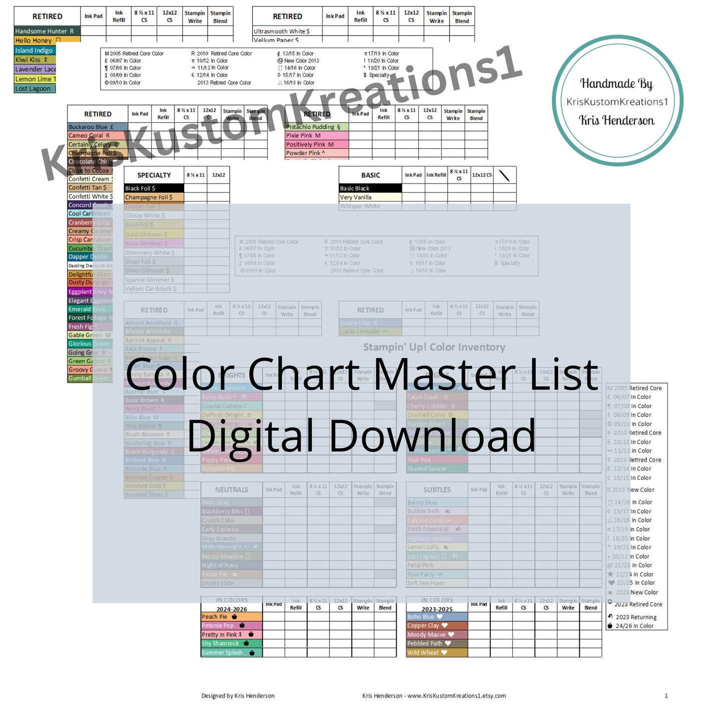 Download Stampin Up Paper Cardstock Tool Color Chart Master Sheet Reference Inventory Organization Template
