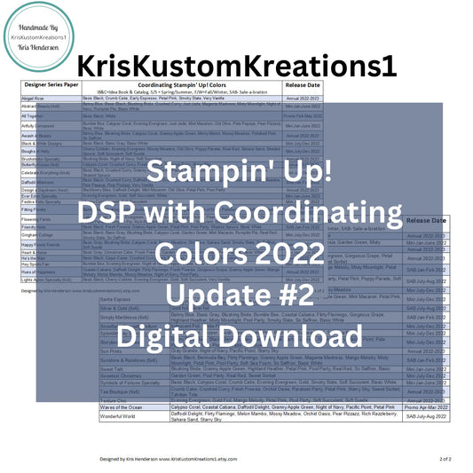 Download Stampin Up DSP with Coordinating Colors Update #2 Tool Paper Cardstock Tracking List,Inventory, Reference Index Organizer