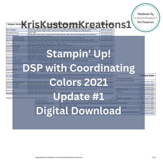 Download Stampin Up DSP with Coordinating Colors Update #1 Tool Paper Cardstock Tracking List,Inventory, Reference Index Organizer