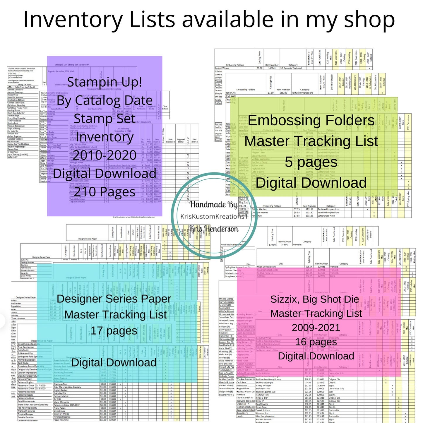 Download Stampin Up Paper Cardstock Sample Inventory Tracking List, Reference Binder Organizer, Storage Craft Supply Chart Index