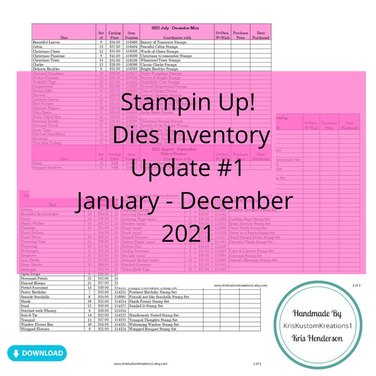 Download Update #1 2021 Stampin Up Tool Paper Cardstock Big Shot Sizzix Die Tracking List, Inventory, Reference Index Organizer