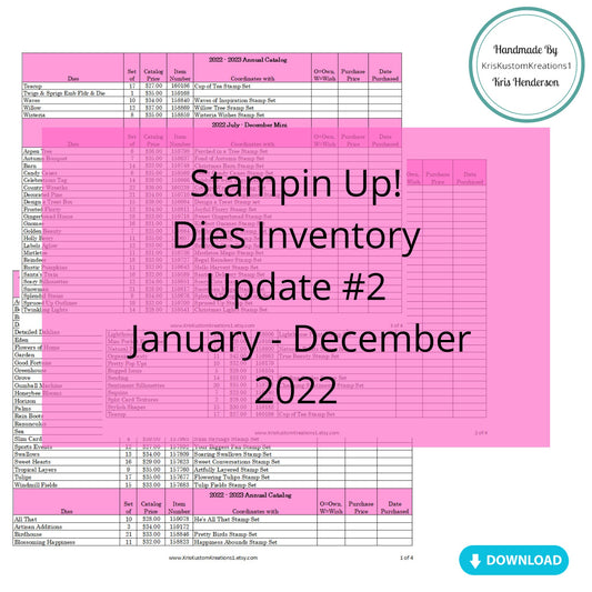 Download Update #2 2022 Stampin Up Tool Paper Cardstock Big Shot Sizzix Die Tracking List, Inventory, Reference Index Organizer