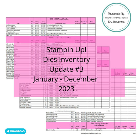Download Update #3 2023 Stampin Up Tool Paper Cardstock Big Shot Sizzix Die Tracking List, Inventory, Reference Index Organizer