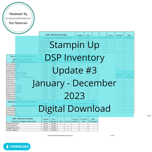 Download Update #3 2023 Stampin Up Tool Paper Cardstock Designer Series Paper Tracking List Inventory Reference Index Organizer