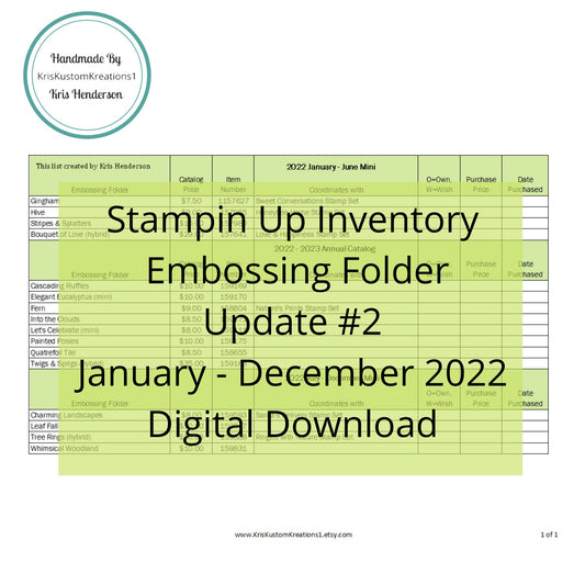 Download Update #2 2022 Annual Cat Stampin Up Tool Paper Cardstock Embossing Folder Tracking List, Inventory, Reference Index Organizer
