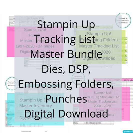 Bundle Download Stampin Up Paper Cardstock Tool Master Dies, DSP, Embossing Folders, Punches Reference Inventory Organization Template