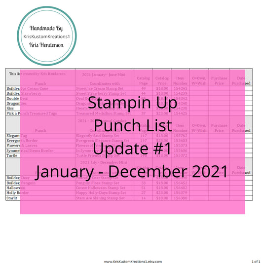 Update #1 Download January-December 2021 Stampin Up Tool Paper Cardstock Master Punch Tracking List, Inventory, Reference Index Organizer