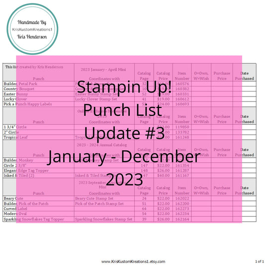 Update #3 Download January-December 2023 Stampin Up Tool Paper Cardstock Master Punch Tracking List, Inventory, Reference Index Organizer