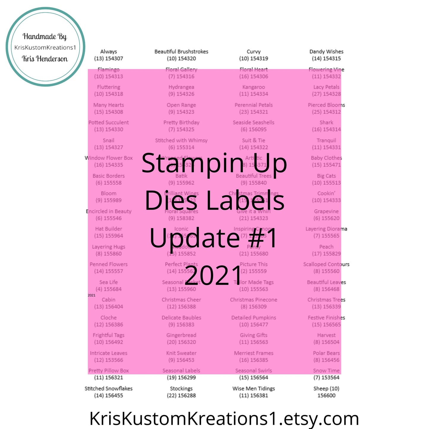 Download Stampin Up Die Labels Update #1, 2021 Tool Paper Cardstock Sizzix Big Shot Die Labels