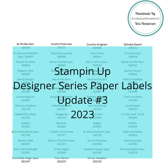 Download Stampin Up Designer Series Paper Labels Update #3, 2023, Specialty, Tool Paper Cardstock
