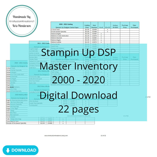 Download Master Stampin Up Tool Paper Cardstock Designer Series Paper Tracking List, Inventory, Reference Index Organizer