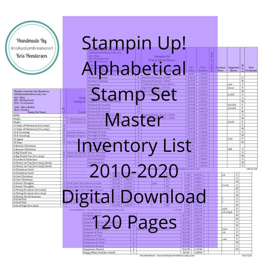 Download Stampin Up 2010-2020 Alphabetical Master Stamp Set Tracking List, Inventory, Reference Index Organizer