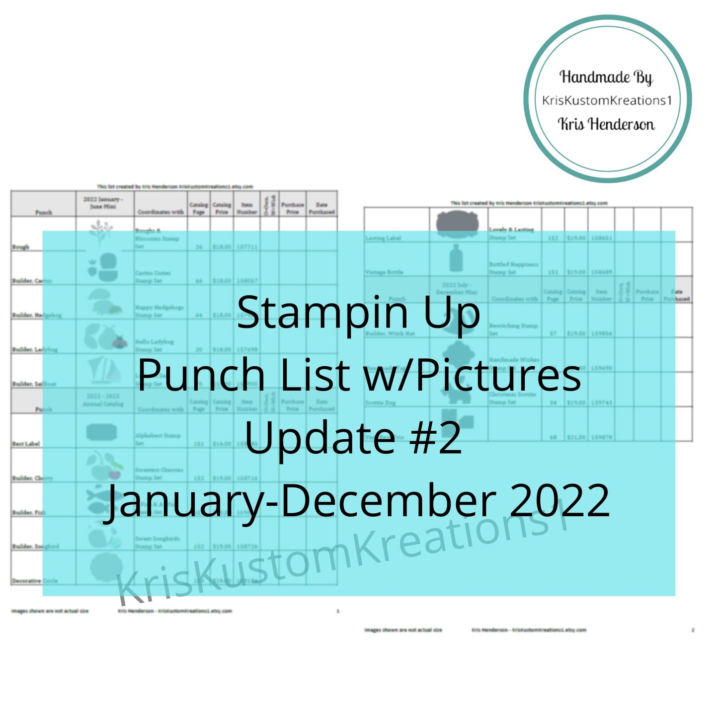 Update #2 Download Jan-Dec 2022 Stampin Up Tool Paper Cardstock Punch Tracking List, Inventory, Reference Index with pictures