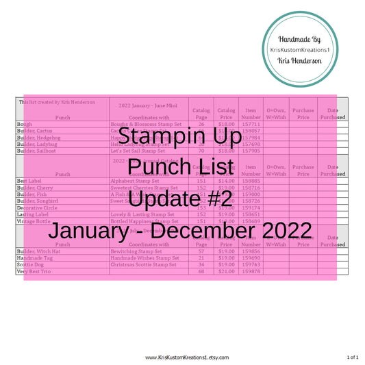 Update #2 Download January-December 2022 Stampin Up Tool Paper Cardstock Master Punch Tracking List, Inventory, Reference Index Organizer