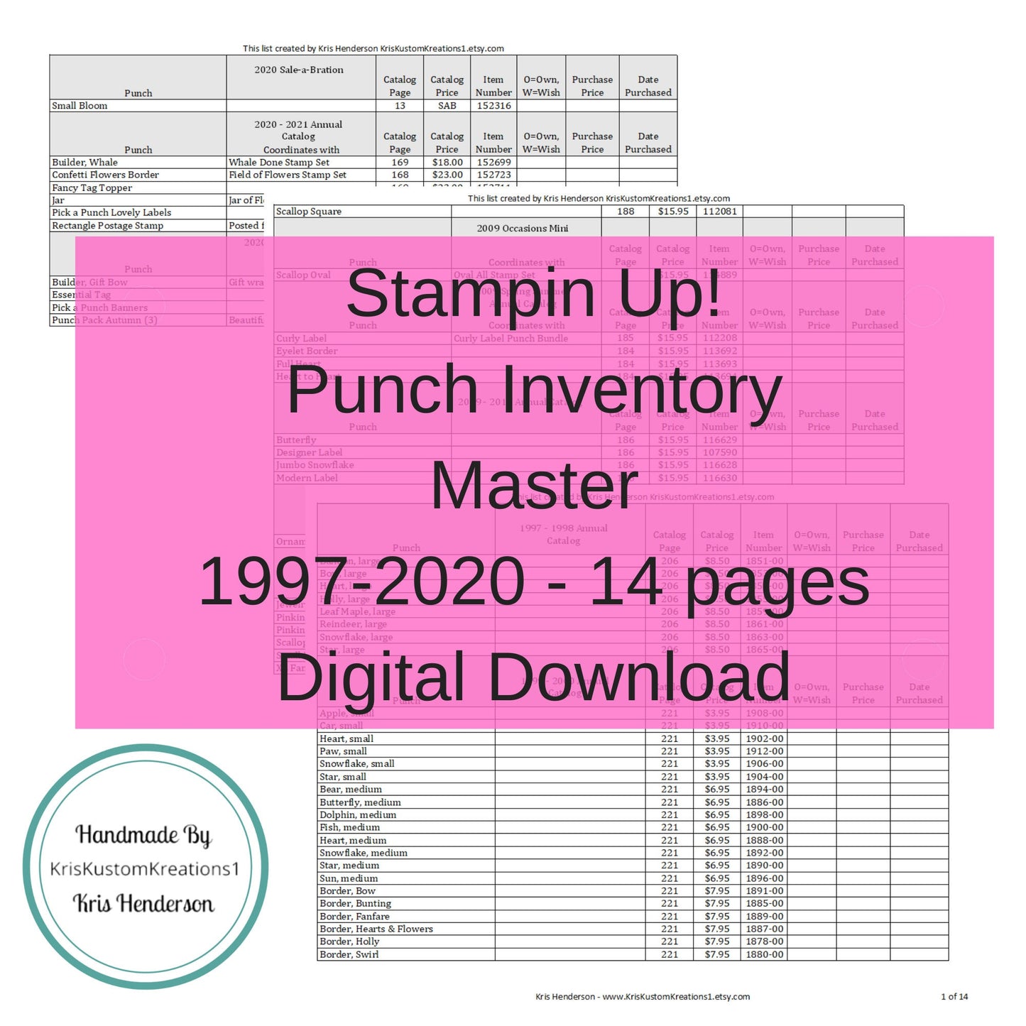 Download Stampin Up Tool Paper Cardstock Master Punch Tracking List, Inventory, Reference Index Organizer