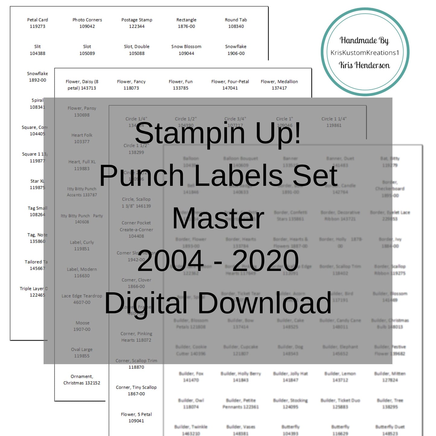 Download Labels for Punches Master Set, Stampin Up Tool Paper Cardstock