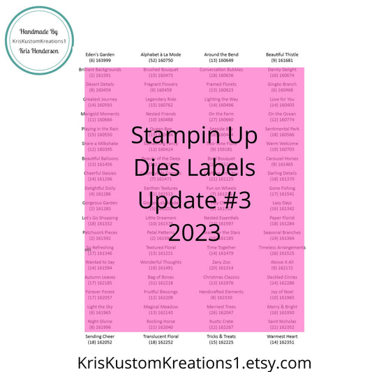 Download Stampin Up Die Labels update #3, 2023 Tool Paper Cardstock Sizzix Big Shot Die Labels