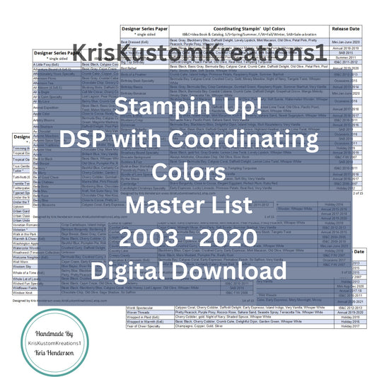 Download Stampin Up Master DSP with Coordinating Colors Tool Paper Cardstock Tracking List,Inventory, Reference Index Organizer