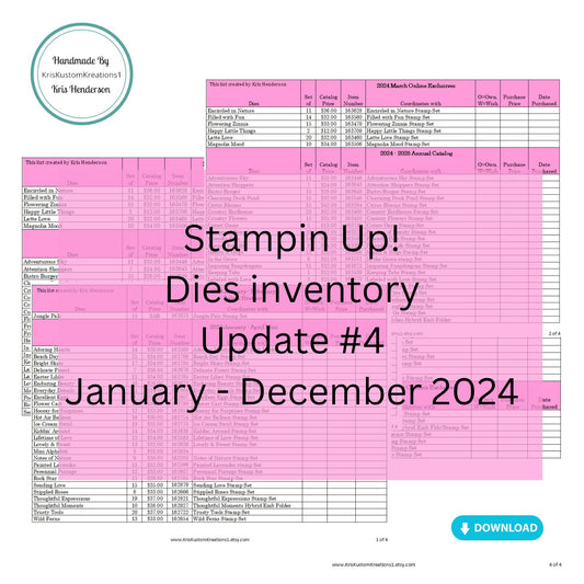 Download Update #4 2024 Stampin Up Tool Paper Cardstock Big Shot Sizzix Die Tracking List, Inventory, Reference Index Organizer