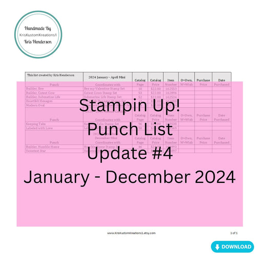 Update #4 Download January-December 2024 Stampin Up Tool Paper Cardstock Master Punch Tracking List, Inventory, Reference Index Organizer