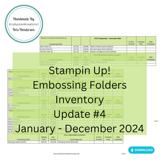 Download Stampin Up Update #4 2024 Catalog Tool Paper Cardstock Embossing Folder Tracking List, Inventory, Reference Index Organizer