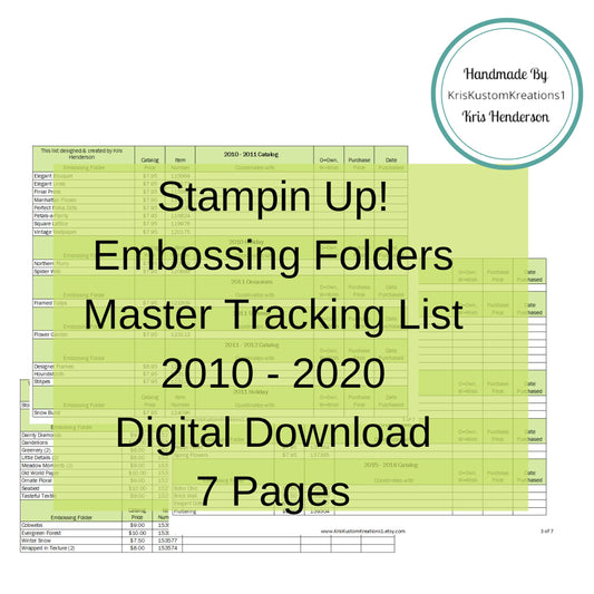 Download Stampin Up Tool Paper Cardstock Master Embossing Folder Tracking List, Inventory, Reference Index Organizer